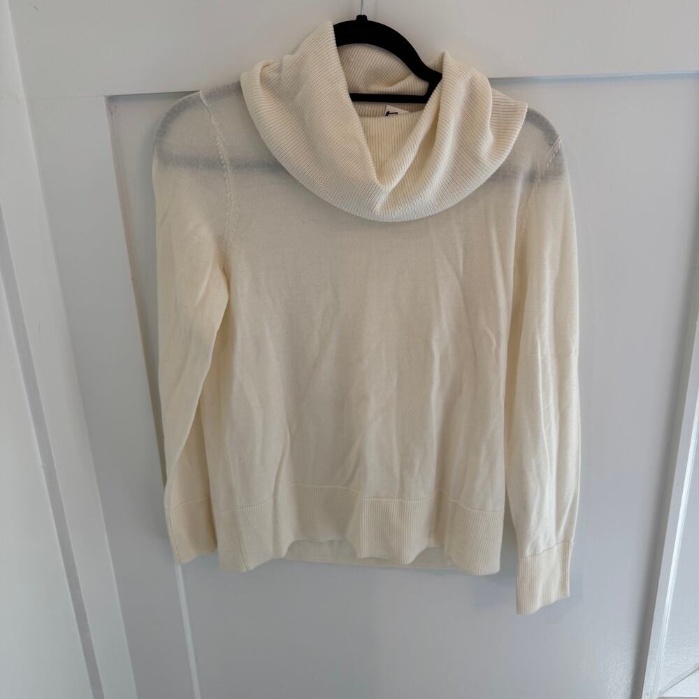 Talbots NWT $90 Cream Ribbed Knit Turtleneck Sweater 100% Merino Wool Small f